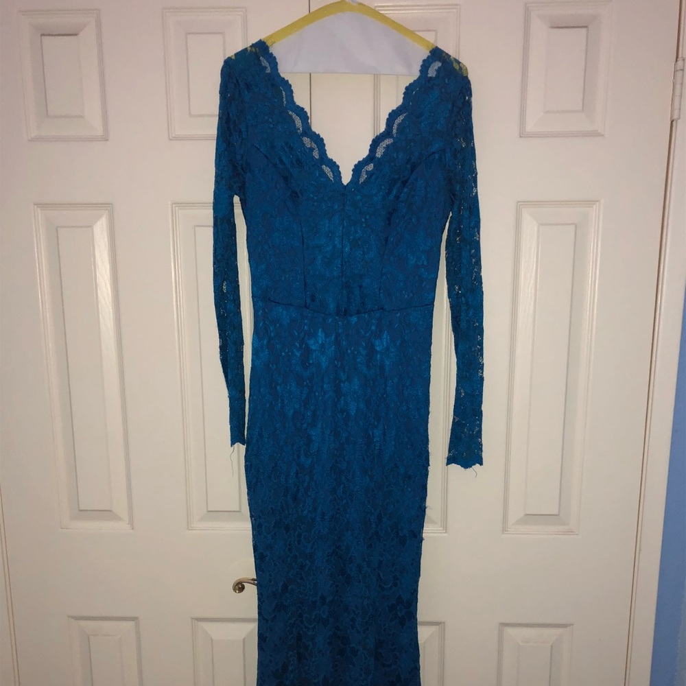 Blue lace prom dress